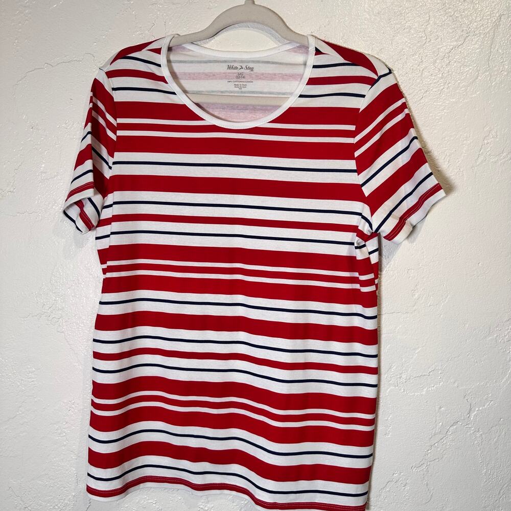 NWOT White Stag Large 100% Cotton Red White Blue Striped T-Shirt 4th of July